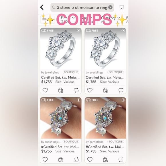 Moissanite Sterling Ring Triple 3 Stone 5 TOTAL CTW 2 CT center stone sz US 8.5 - Picture 11 of 17